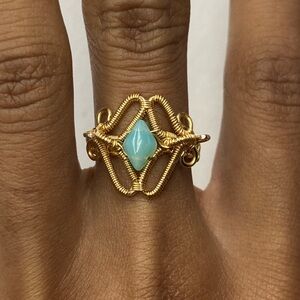 Elegant Gold and Blue Wire Wrapped Ring